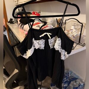 SHEIN Black Top with White Lace Accents